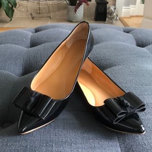 J Crew patent black bow tie flats